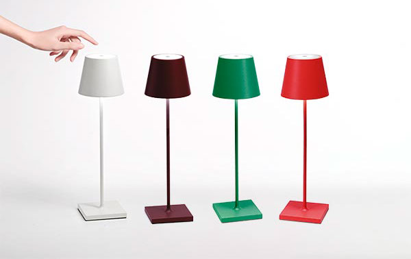 LED-Tischlampen in den Farben weiss, bordeaux, grün und rot (weitere Farben erhältlich, info unter dem Link)